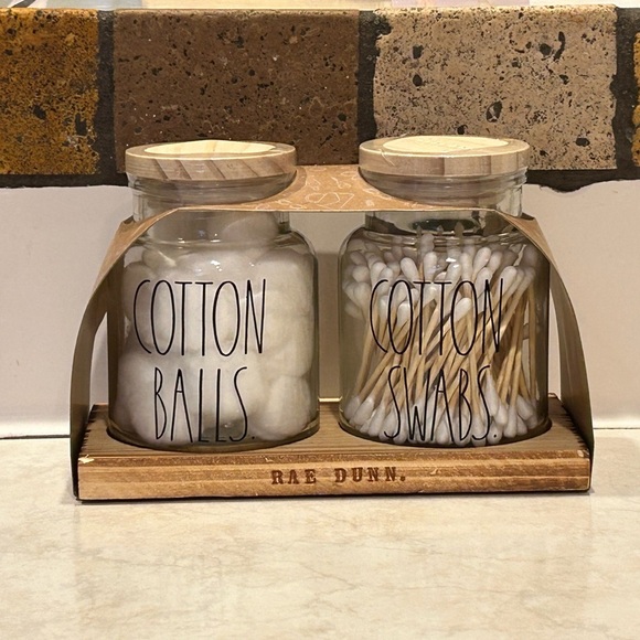 Rae Dunn Other - Brand new Rae Dunn Cotton Ball Jar and Cotton Swab Jar with Wood Tray. NWTS!